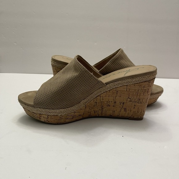 American Rag Shiraf Wedge Slide Beige Perforated Suede Cork Size 8 - Picture 7 of 11